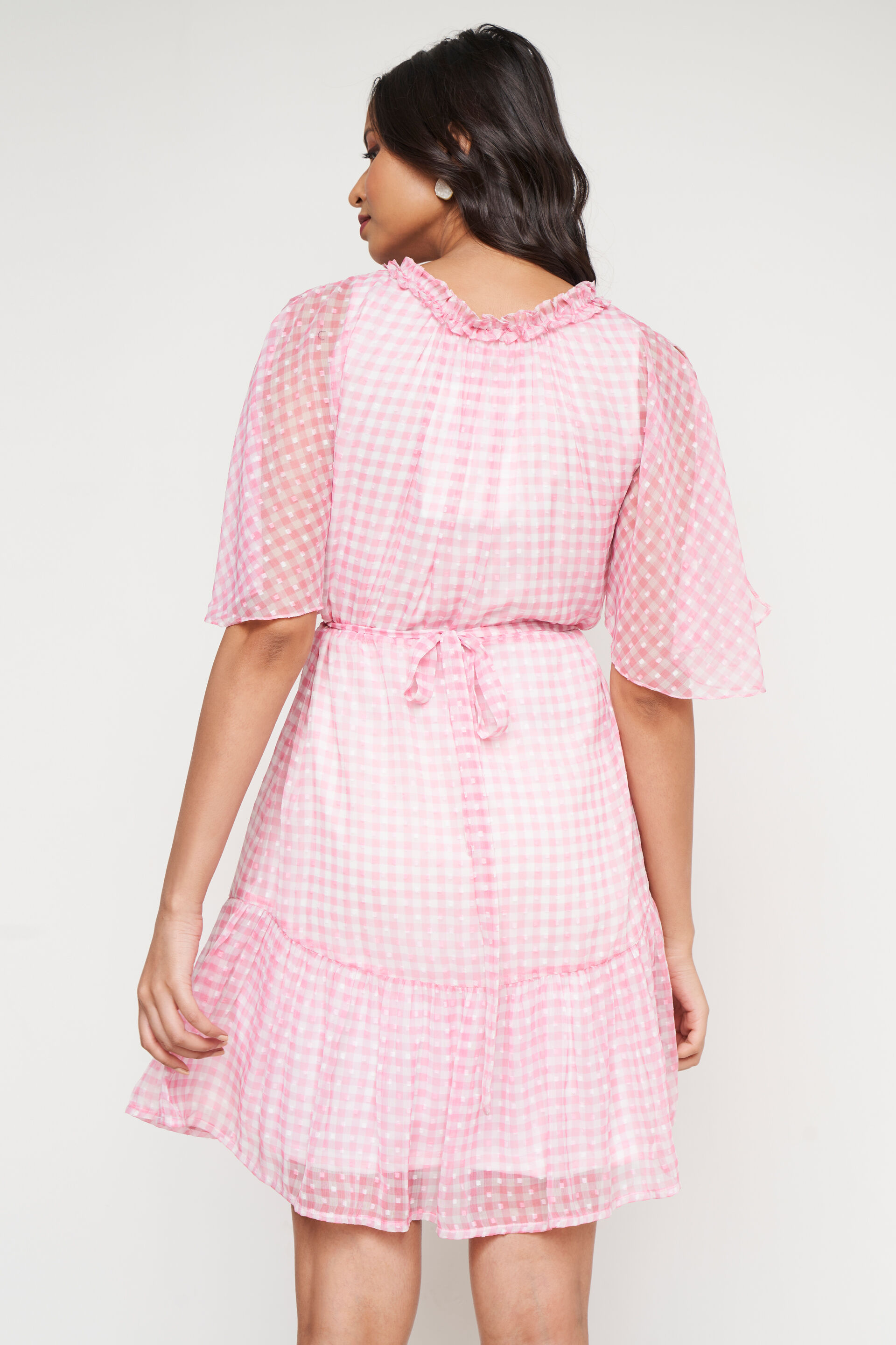 White Pink Floral Flared Dress, White, image 5